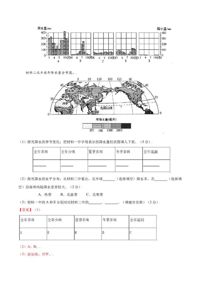3.3降水的变化与分布-七年级地理上册课后培优练（人教版）（解析版）_初中全科电子版试卷练习试题_地理_人教地理7上试题试卷_人教地理7年级上课时练习28份_第2套课时练习