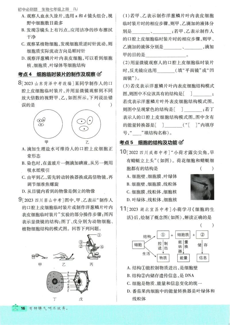 2025版《初中必刷题》生物RJ7上_初中全科电子版试卷练习试题_25初中必刷题_2025版《初中必刷题》生物RJ7上
