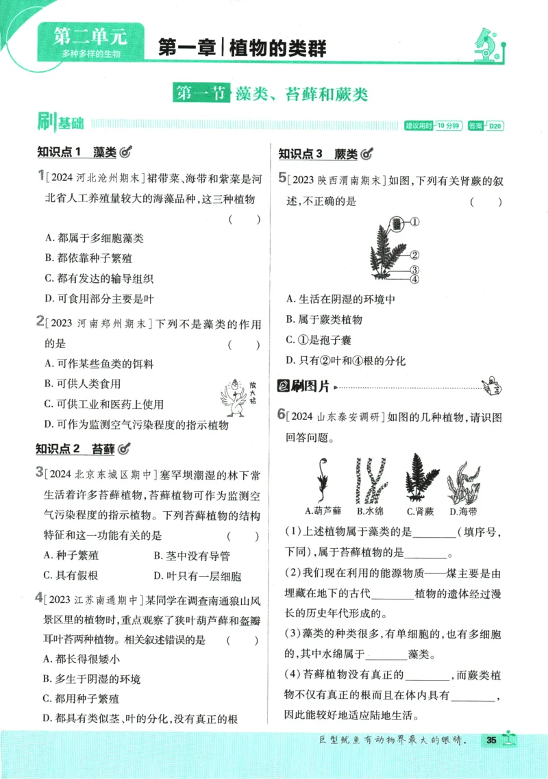 2025版《初中必刷题》生物RJ7上_初中全科电子版试卷练习试题_25初中必刷题_2025版《初中必刷题》生物RJ7上