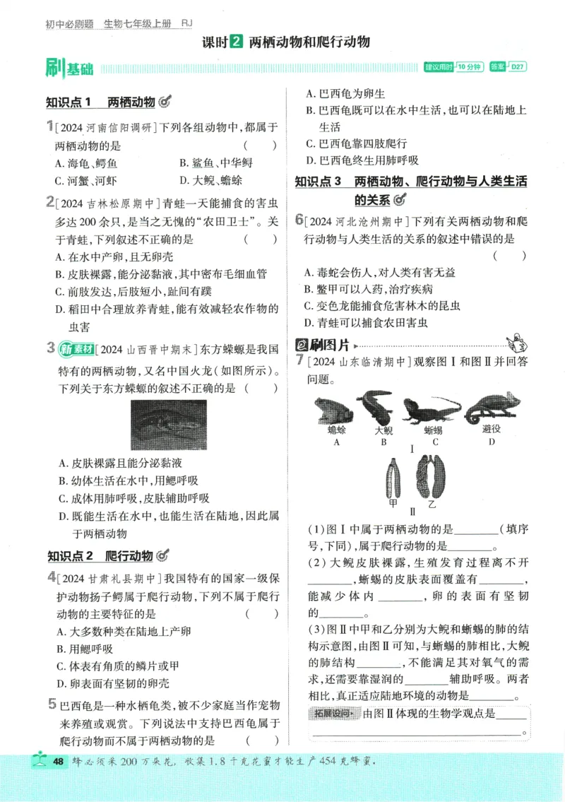 2025版《初中必刷题》生物RJ7上_初中全科电子版试卷练习试题_25初中必刷题_2025版《初中必刷题》生物RJ7上