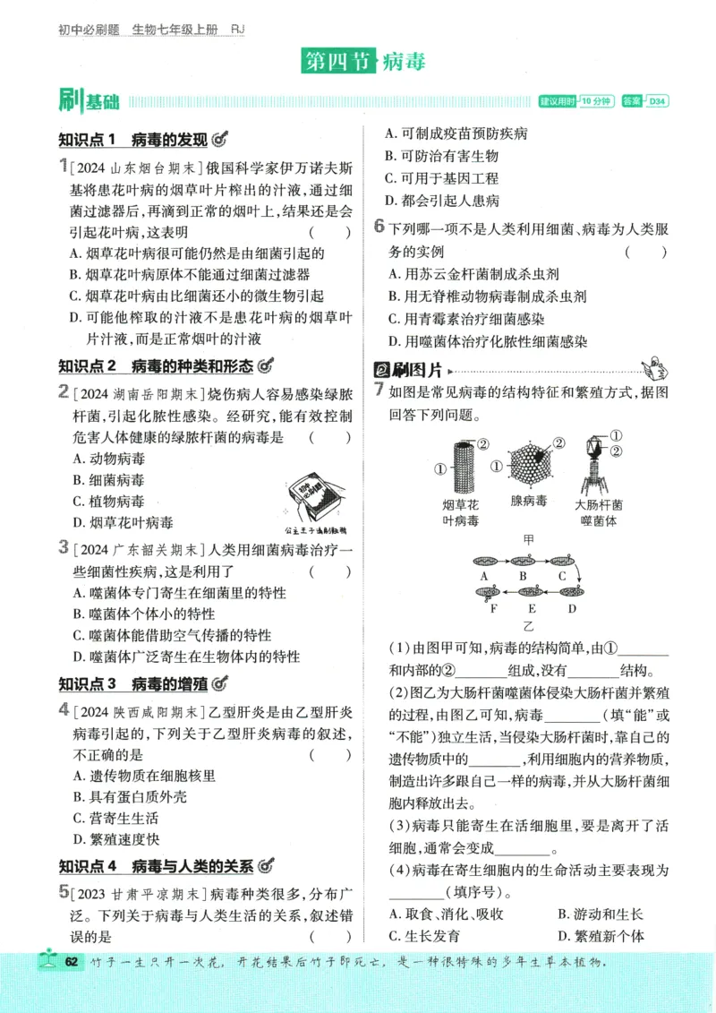 2025版《初中必刷题》生物RJ7上_初中全科电子版试卷练习试题_25初中必刷题_2025版《初中必刷题》生物RJ7上