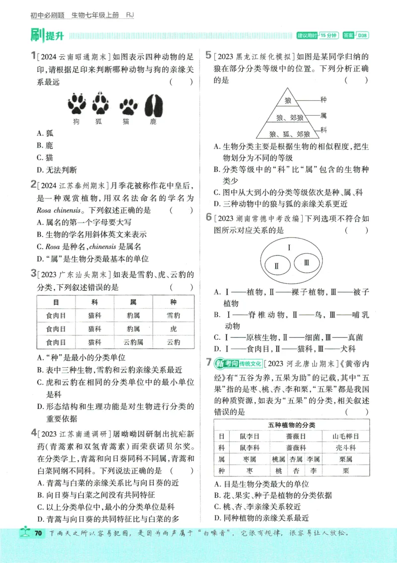 2025版《初中必刷题》生物RJ7上_初中全科电子版试卷练习试题_25初中必刷题_2025版《初中必刷题》生物RJ7上