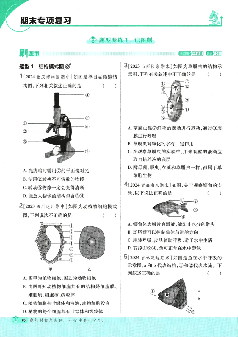 2025版《初中必刷题》生物RJ7上_初中全科电子版试卷练习试题_25初中必刷题_2025版《初中必刷题》生物RJ7上
