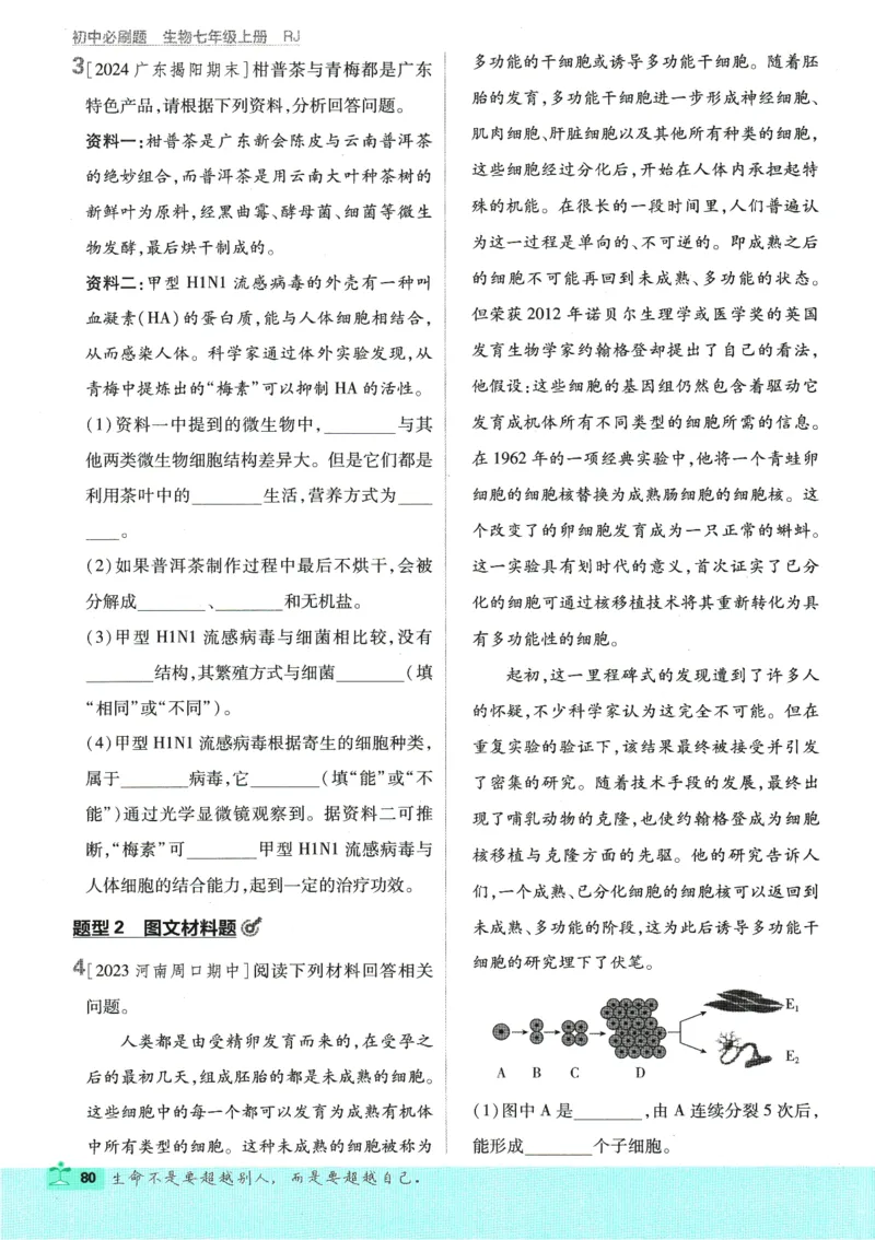 2025版《初中必刷题》生物RJ7上_初中全科电子版试卷练习试题_25初中必刷题_2025版《初中必刷题》生物RJ7上
