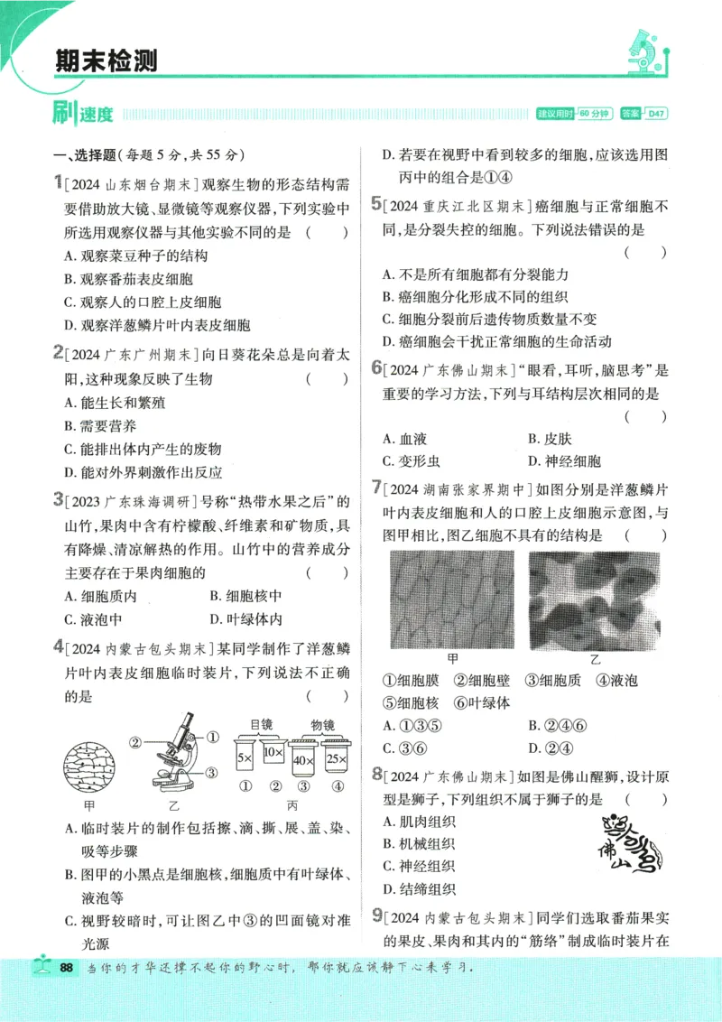 2025版《初中必刷题》生物RJ7上_初中全科电子版试卷练习试题_25初中必刷题_2025版《初中必刷题》生物RJ7上