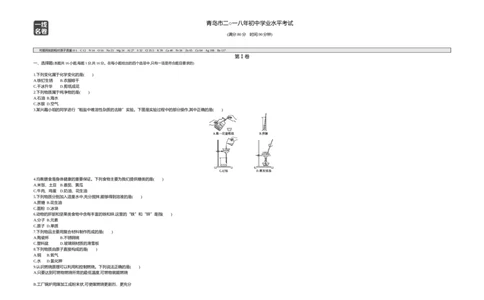 2018山东青岛化学试卷+答案+解析(word整理版)_山东历年中考真题_山东省历年中考真题2013~2024_初中化学历年真题（2013-2024）