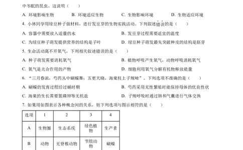 06八年级下学期期中生物试题（原卷版）_初中全科电子版试卷练习试题_生物_生物8下练习_人教生物8年级下期中试卷10份