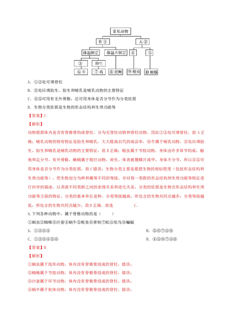 6.1.1.尝试对生物进行分类（备作业）-（人教版）（解析版）_初中全科电子版试卷练习试题_生物_生物8上练习_人教生物8年级上课时练习37份