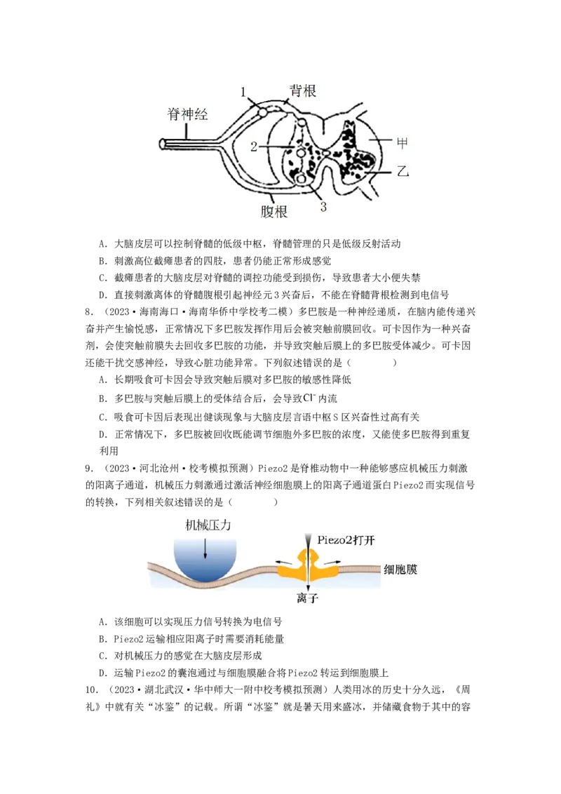 专题16内环境稳态和神经调节（原卷版）_通用版（老高考）复习资料_2024年复习资料_完备战2024年高考生物一轮复习抢分特训（全国通用）