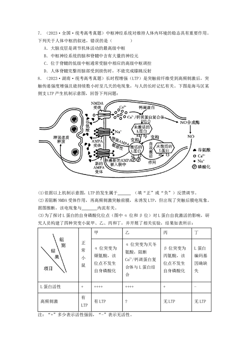 专题16内环境稳态和神经调节（原卷版）_通用版（老高考）复习资料_2024年复习资料_完备战2024年高考生物一轮复习抢分特训（全国通用）