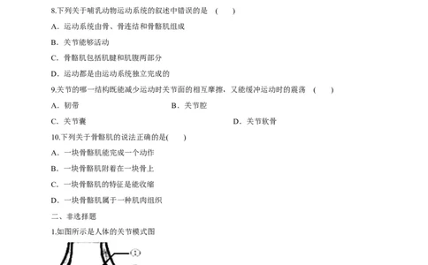 5.2.1动物的运动（备作业）-（人教版）（原卷版）_初中全科电子版试卷练习试题_生物_生物8上练习_人教生物8年级上课时练习37份