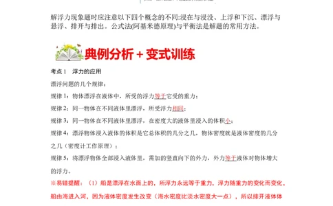 专题03浮力的现象和应用（原卷版）_初中全科电子版试卷练习试题_物理_8年级下册物理试题_人教版物理八年级下专项练习（029份）