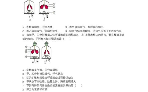 4.3.2发生在肺内的气体交换（人教版）（原卷版）_初中全科电子版试卷练习试题_生物_生物人教版7下练习_人教生物7年级下课时练习40份