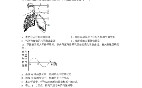 4.3.2发生在肺内的气体交换（人教版）（原卷版）_初中全科电子版试卷练习试题_生物_生物人教版7下练习_人教生物7年级下课时练习40份