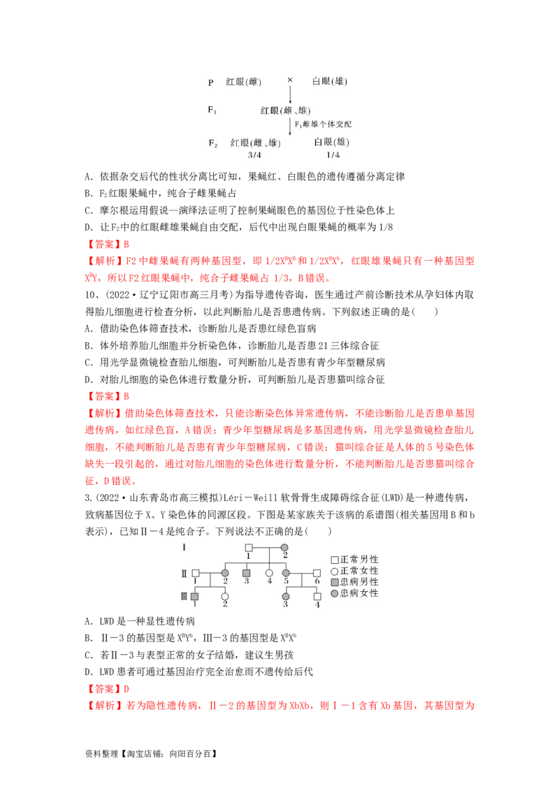 专题16基因在染色体上、伴性遗传和人类遗传病（精练）（解析版）_新高考复习资料_2024年新高考复习资料_一轮复习资料_完备战2024年高考生物一轮复习串讲精练（新高考专用）_精练
