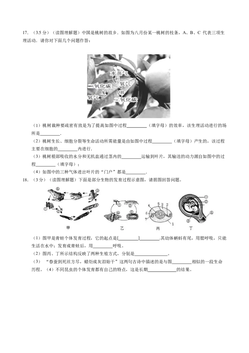 2024年中考押题预测卷02（辽宁卷）-生物（考试版A4）_初中全科电子版试卷练习试题_生物_2024中考模拟题生物(1)_押题预测