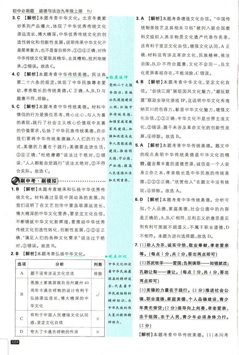 2025版《初中必刷题》道法RJ9上-批注式详答与详析_初中全科电子版试卷练习试题_25初中必刷题_2025版《初中必刷题》道法RJ9上