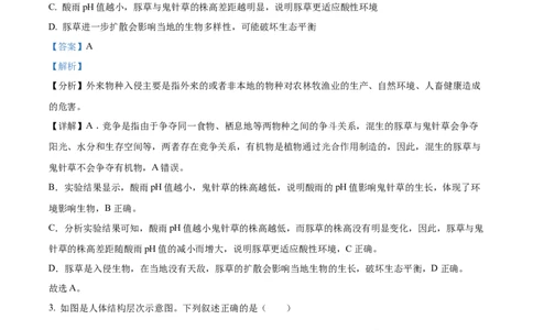 2024年山东省泰安市中考生物真题（解析版）(1)_山东历年中考真题_山东省历年中考真题2013~2024_初中生物历年真题（2013-2024）