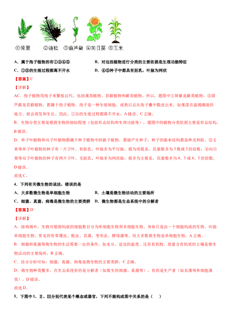 6.1.1尝试对生物进行分类（练习）（解析版）_初中全科电子版试卷练习试题_生物_生物8上练习_人教生物8年级上课时练习37份_第1套八年级生物上册课时练习（人教版）16份