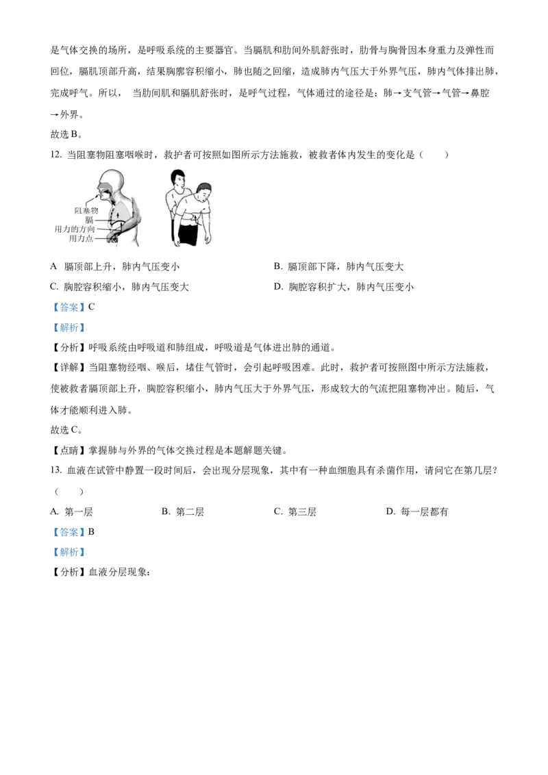 4七年级下学期期中生物试题（解析版）_初中全科电子版试卷练习试题_生物_生物人教版7下练习_人教生物7年级下期中试卷07份
