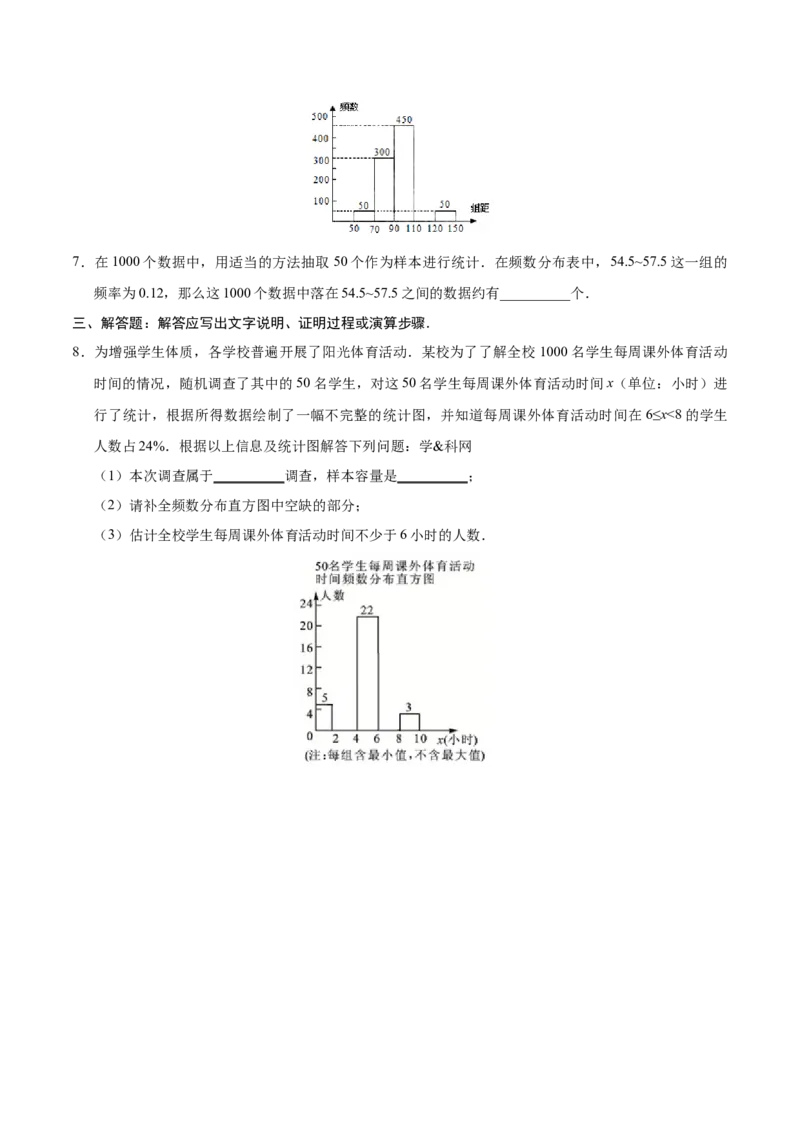 10.2直方图-七年级数学人教版（原卷版）_初中全科电子版试卷练习试题_数学_7下初中人教版数学练习、试卷_人教数学七年级下课时练习（148份）