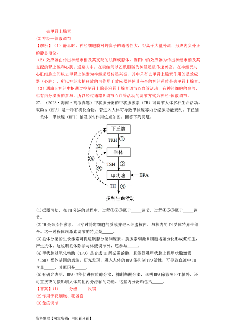 专题17体液调节和免疫调节（解析版）_通用版（老高考）复习资料_2024年复习资料_完备战2024年高考生物一轮复习抢分特训（全国通用）_教师版（含答案解析）