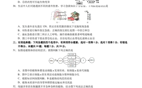 2024年中考押题预测卷（南京卷）-生物（考试版）A4_初中全科电子版试卷练习试题_生物_2024中考模拟题生物(1)_押题预测