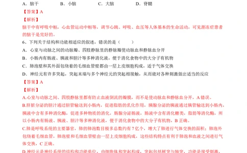 4.6.2神经系统的组成（解析版）_初中全科电子版试卷练习试题_生物_生物人教版7下练习_人教生物7年级下课时练习40份_第2套七年级生物下册课时练习（人教版）20份