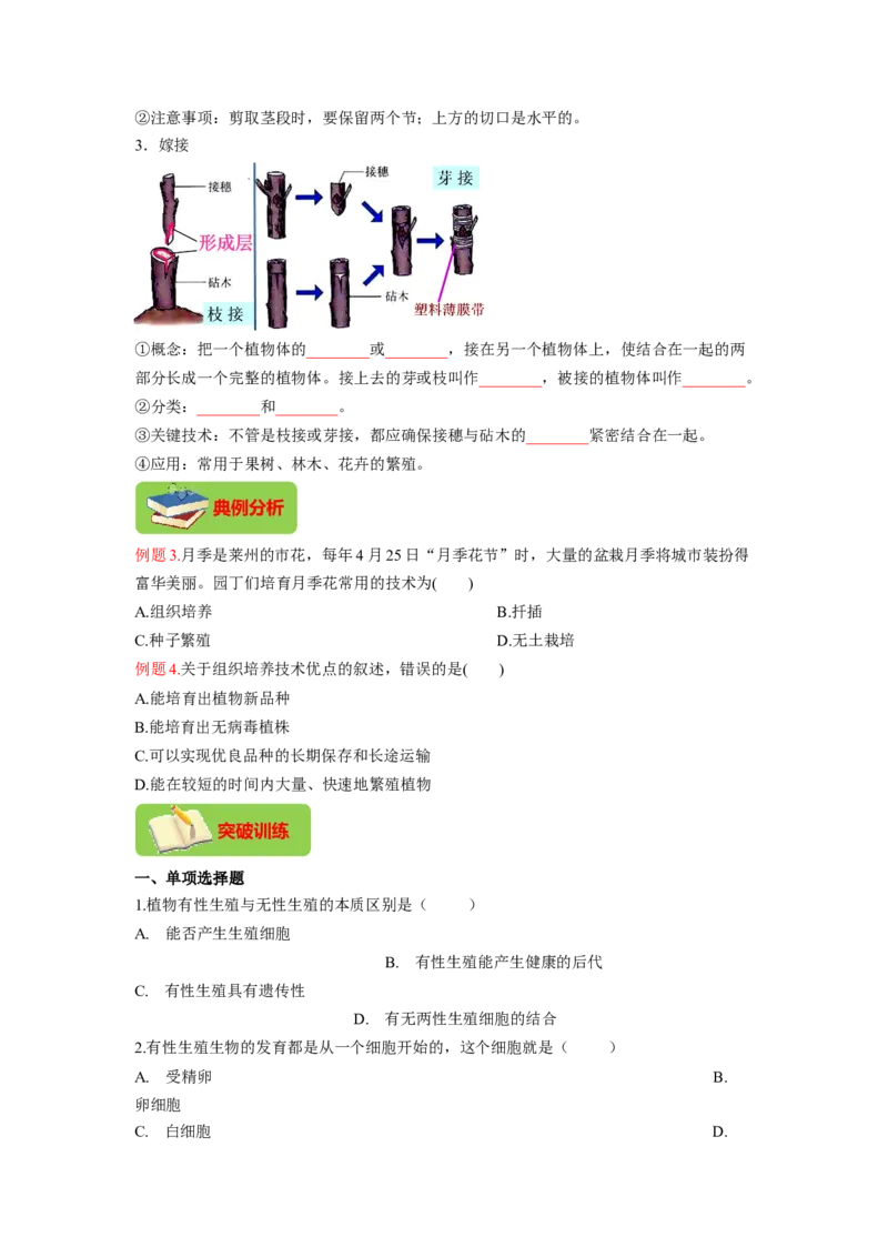 专题01植物的生殖（原卷版）-2021-2022学年八年级上学期期末复习之重难点突破（人教版）_初中全科电子版试卷练习试题_生物_生物8上练习_人教生物8年级上专项练习23份