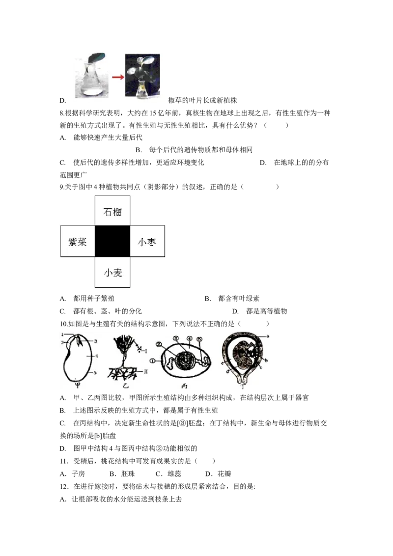 专题01植物的生殖（原卷版）-2021-2022学年八年级上学期期末复习之重难点突破（人教版）_初中全科电子版试卷练习试题_生物_生物8上练习_人教生物8年级上专项练习23份