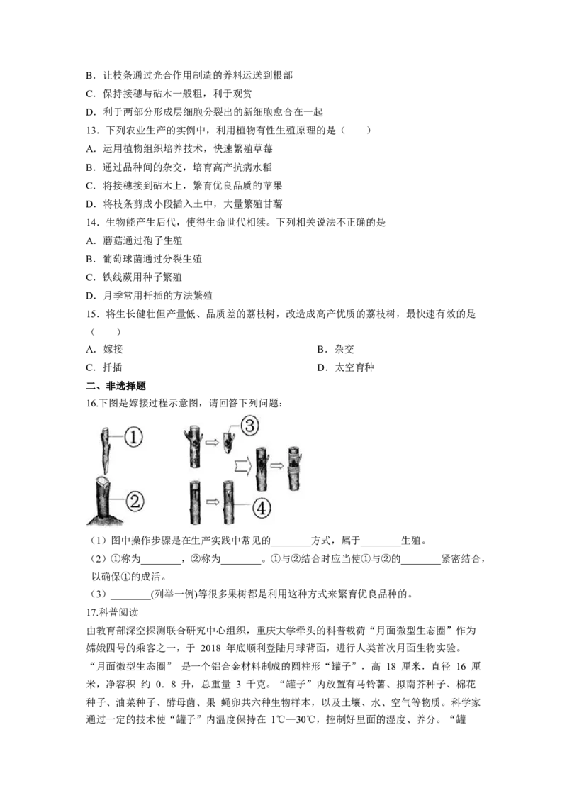 专题01植物的生殖（原卷版）-2021-2022学年八年级上学期期末复习之重难点突破（人教版）_初中全科电子版试卷练习试题_生物_生物8上练习_人教生物8年级上专项练习23份