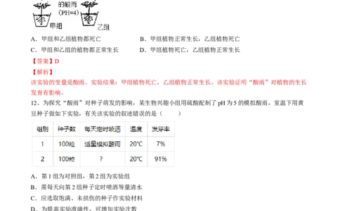 4.7.2探究环境污染对生物的影响（解析版）_初中全科电子版试卷练习试题_生物_生物人教版7下练习_人教生物7年级下课时练习40份