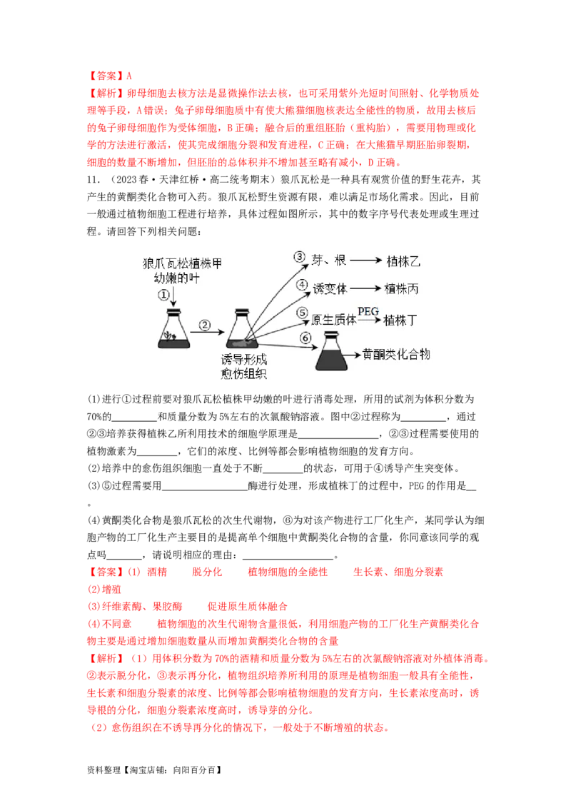专题23细胞工程（解析版）_通用版（老高考）复习资料_2024年复习资料_完备战2024年高考生物一轮复习抢分特训（全国通用）_教师版（含答案解析）