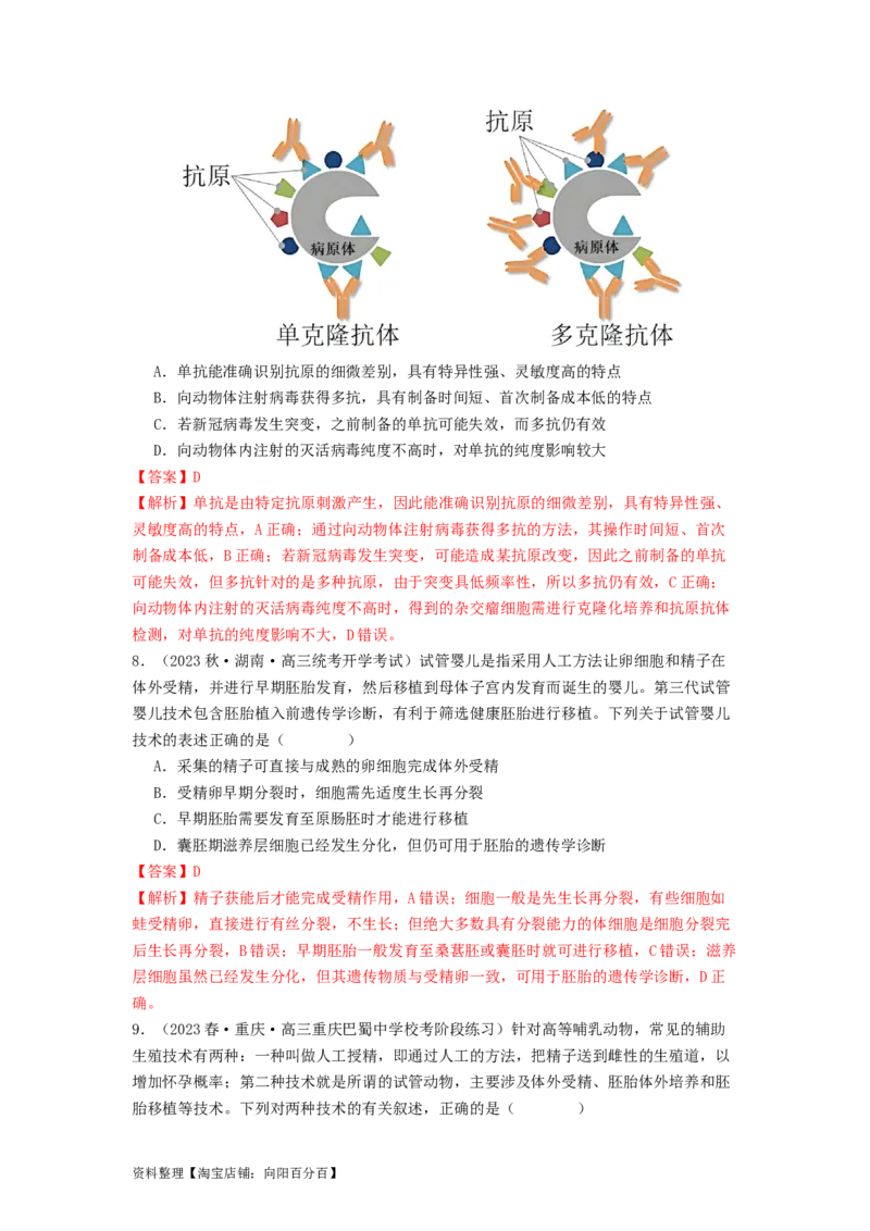 专题23细胞工程（解析版）_通用版（老高考）复习资料_2024年复习资料_完备战2024年高考生物一轮复习抢分特训（全国通用）_教师版（含答案解析）