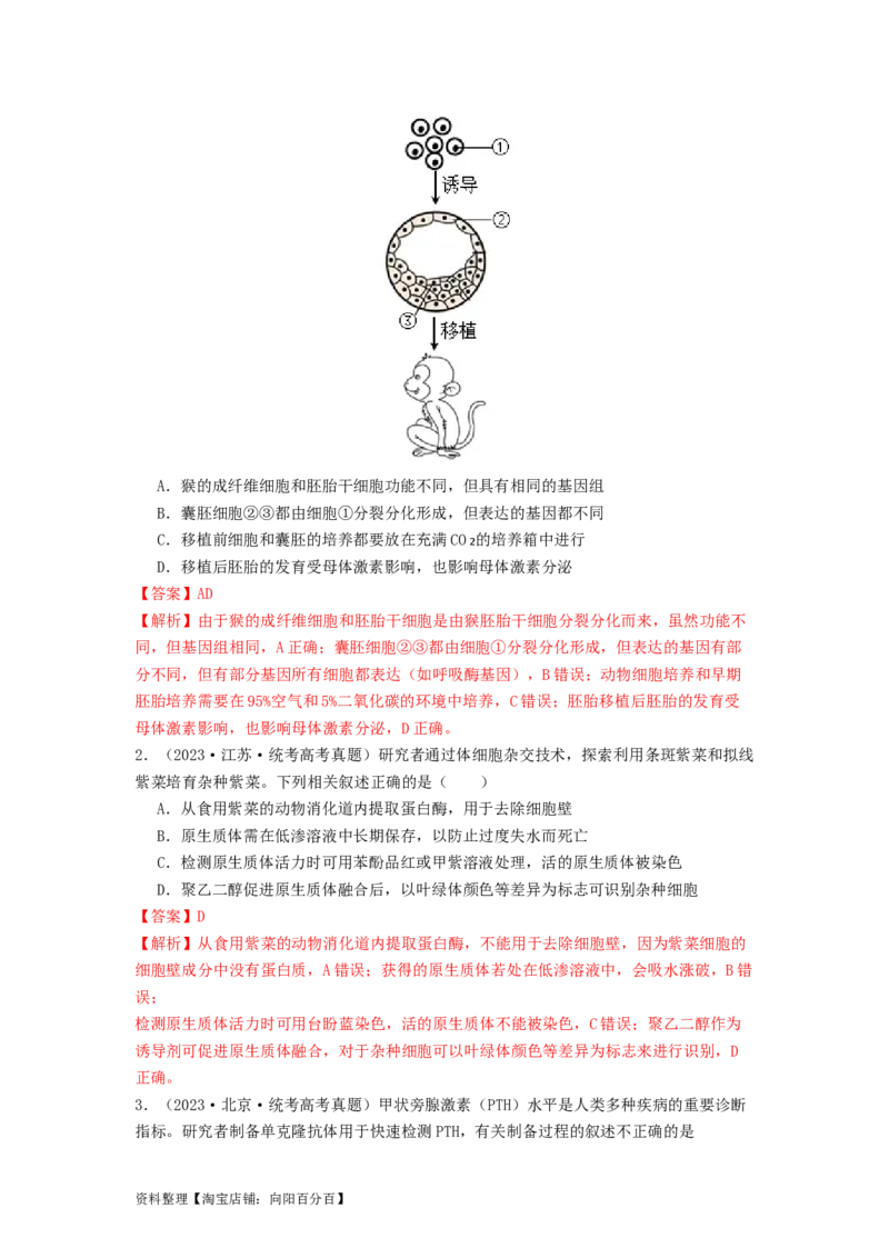 专题23细胞工程（解析版）_通用版（老高考）复习资料_2024年复习资料_完备战2024年高考生物一轮复习抢分特训（全国通用）_教师版（含答案解析）