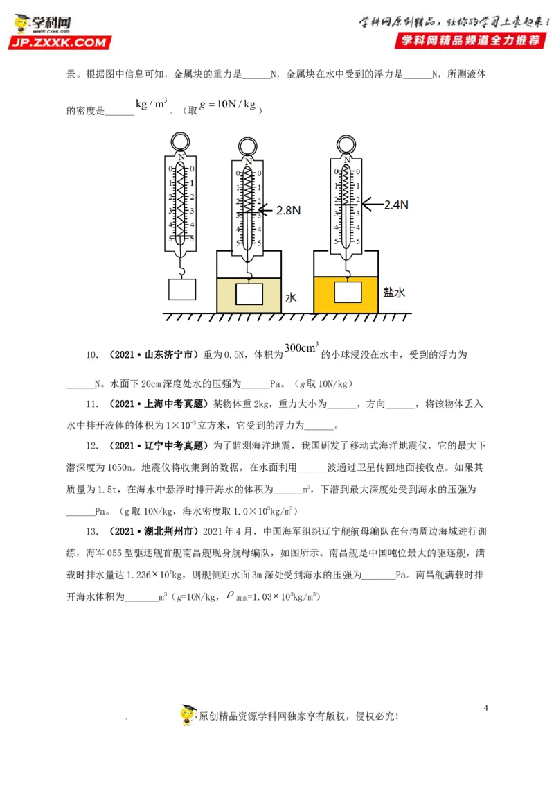 第十二单元浮力真题训练（原卷版）_8、物理总复习_8.中考物理总复习_2022年中考复习资料_2022年中考一轮物理单元复习过过过（全国通用）学科网名师堂267298375