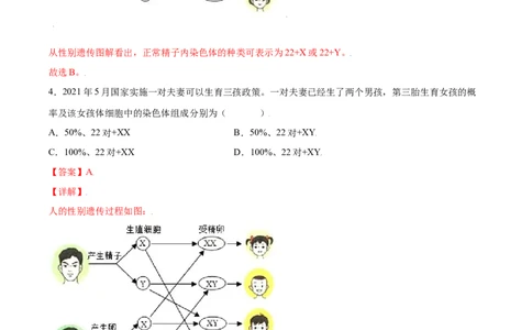 7.2.4人的性别遗传（练习）-（人教版）（解析版）_初中全科电子版试卷练习试题_生物_生物8下练习_人教生物8年级下课时练习51份