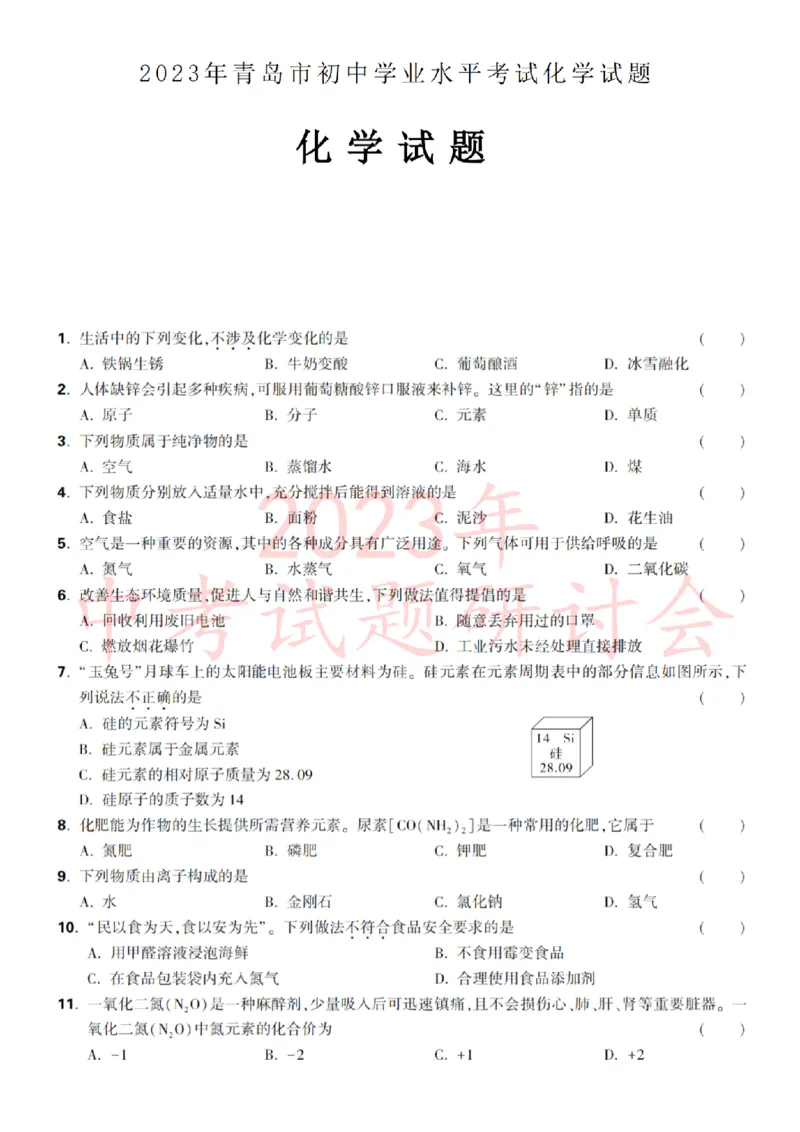 2023青岛化学试卷+答案(PDF版)_山东历年中考真题_山东省历年中考真题2013~2024_初中化学历年真题（2013-2024）