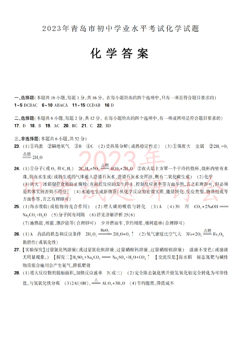 2023青岛化学试卷+答案(PDF版)_山东历年中考真题_山东省历年中考真题2013~2024_初中化学历年真题（2013-2024）