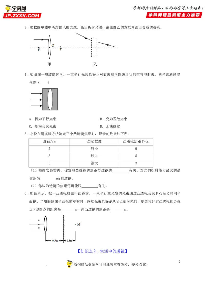 第5章透镜及其应用（原卷版）_8、物理总复习_8.中考物理总复习_2022年中考复习资料_2022年中考物理一轮复习知识点梳理与针对性分层训练（人教版）265897621