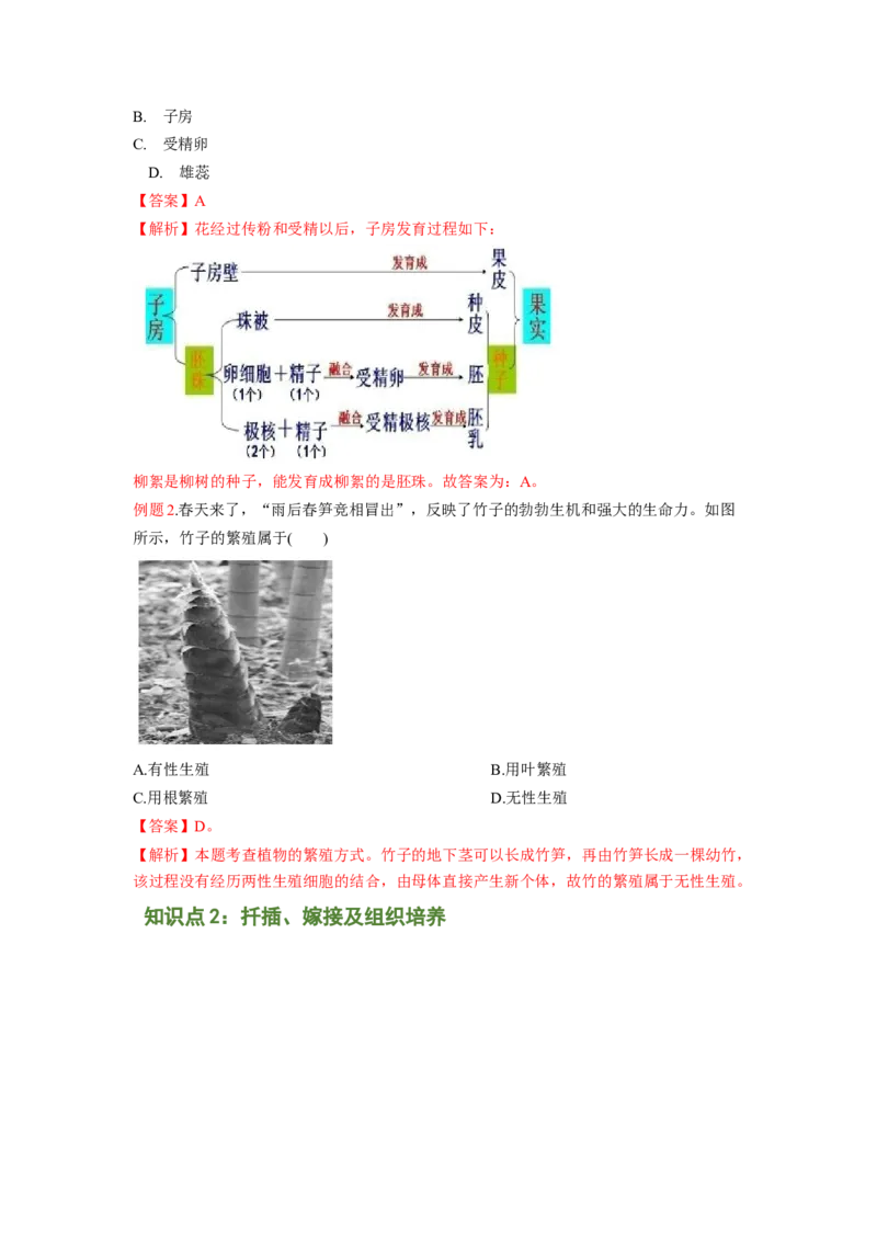 专题01植物的生殖（解析版）-2021-2022学年八年级上学期期末复习之重难点突破（人教版）_初中全科电子版试卷练习试题_生物_生物8上练习_人教生物8年级上专项练习23份
