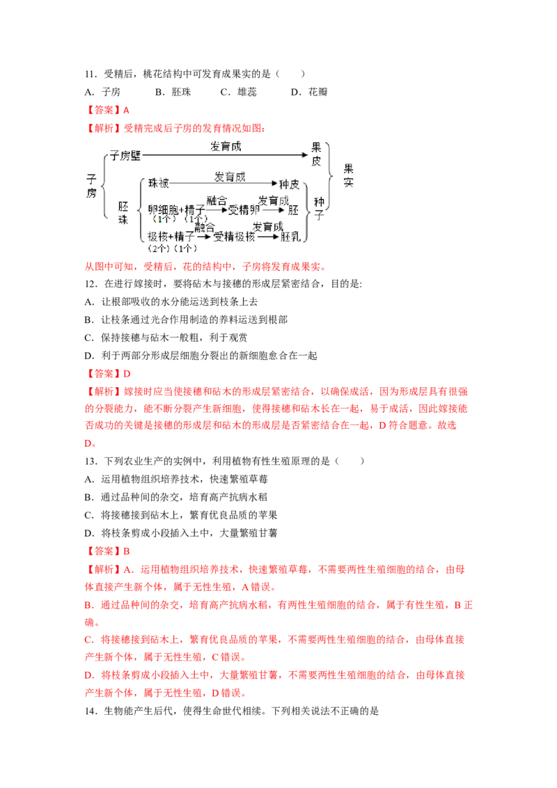 专题01植物的生殖（解析版）-2021-2022学年八年级上学期期末复习之重难点突破（人教版）_初中全科电子版试卷练习试题_生物_生物8上练习_人教生物8年级上专项练习23份