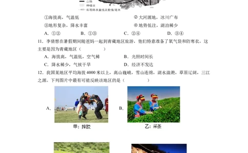 专题3青藏地区的自然特征与农业-八年级地理下学期期末考试好题汇编（人教版）（原卷版）_初中全科电子版试卷练习试题_地理_人教地理8下试题试卷_人教地理8年级下专项练习14份