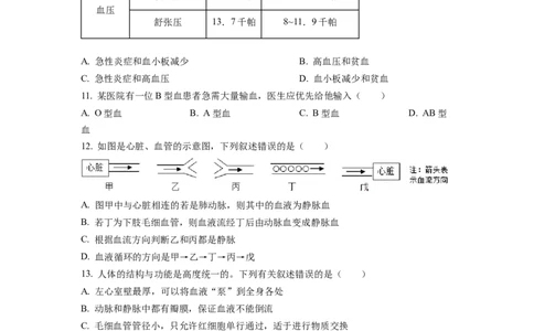 七年级下学期期末生物试题2（原卷版）_初中全科电子版试卷练习试题_生物_生物人教版7下练习_人教生物7年级下期末试卷11份
