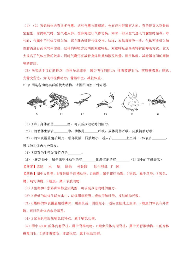 5.1章末检测（备作业）-（人教版）（解析版）_初中全科电子版试卷练习试题_生物_生物8上练习_人教生物8年级上单元试卷48份_第4套八年级生物上册单元试卷（人教版）08份