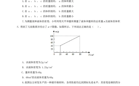 第八单元质量与密度过关测试（原卷版）_8、物理总复习_8.中考物理总复习_2022年中考复习资料_2022年中考一轮物理单元复习过过过（全国通用）学科网名师堂267298375
