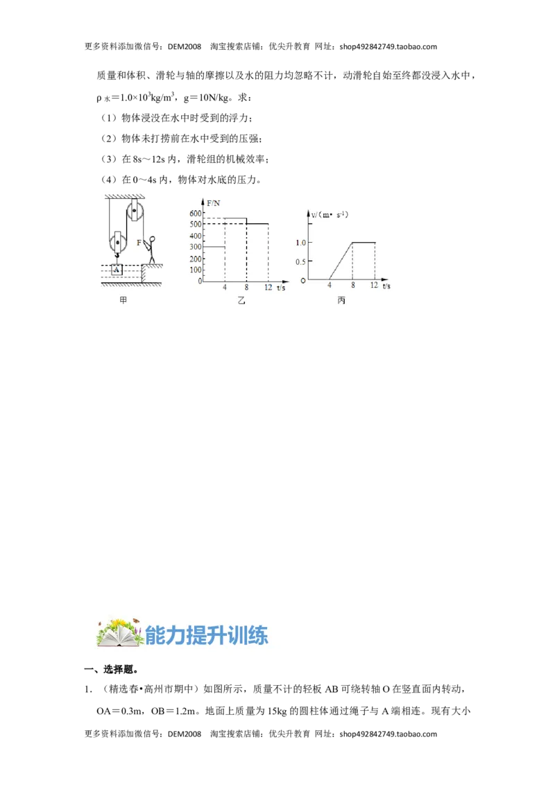 专题13利用公式计算多种机械的效率（原卷版）_初中全科电子版试卷练习试题_物理_8年级下册物理试题_人教版物理八年级下专项练习（029份）