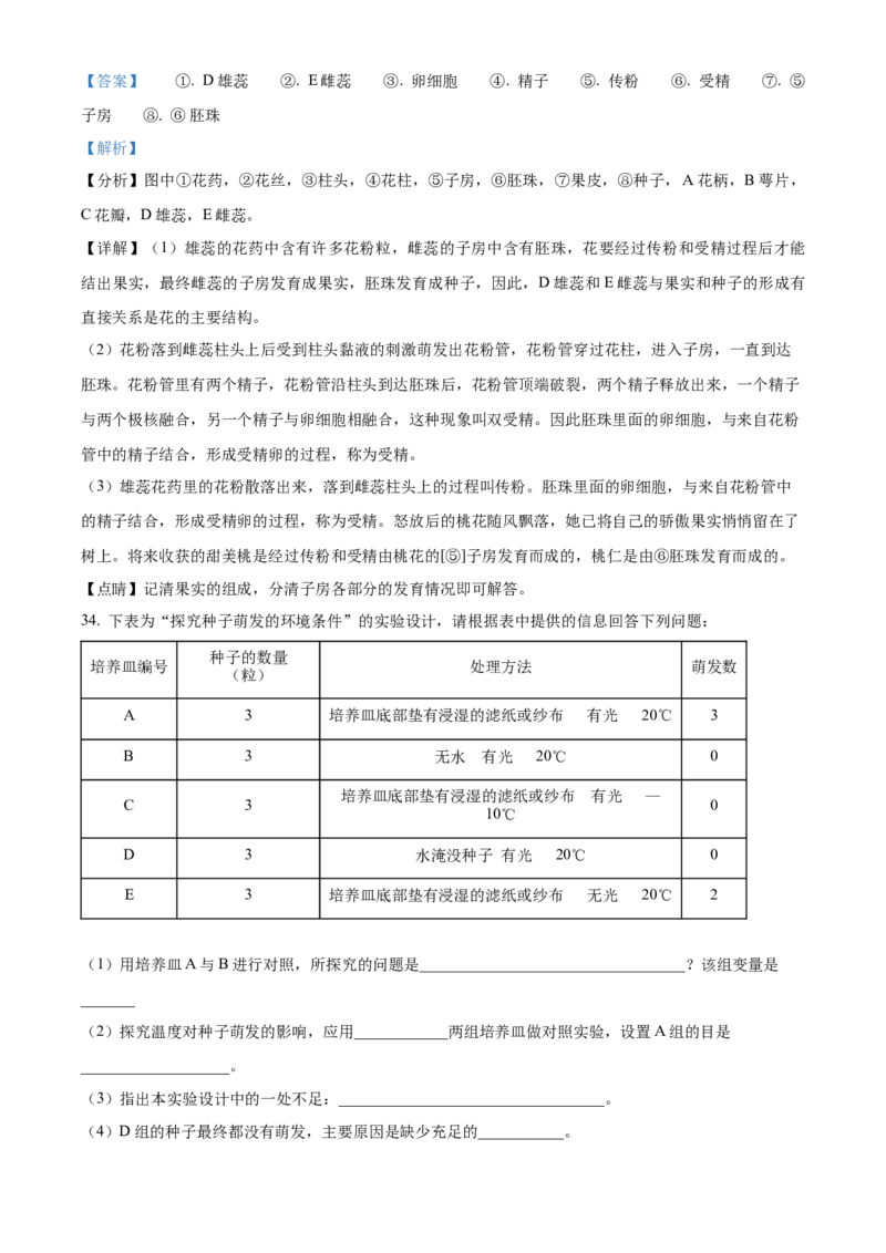 07八年级下学期期中生物试题（解析版）_初中全科电子版试卷练习试题_生物_生物8下练习_人教生物8年级下期中试卷10份