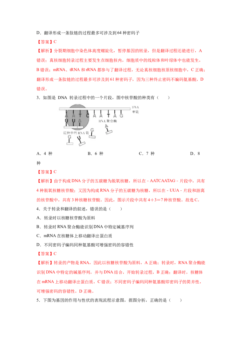 专题18基因的表达(教师版)_新高考复习资料_2023年新高考复习资料_二轮复习_增分要点2023高考生物二轮复习专题解读和分层训练291073137
