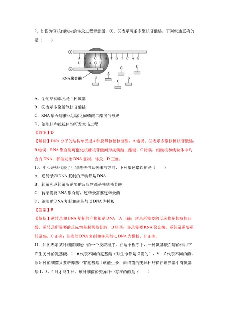 专题18基因的表达(教师版)_新高考复习资料_2023年新高考复习资料_二轮复习_增分要点2023高考生物二轮复习专题解读和分层训练291073137